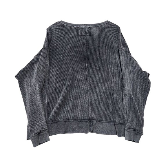 We The‎ Free Waffle Knit Oversized Pullover Gray V-Neck Sweatshirt Medium - Picture 2 of 9